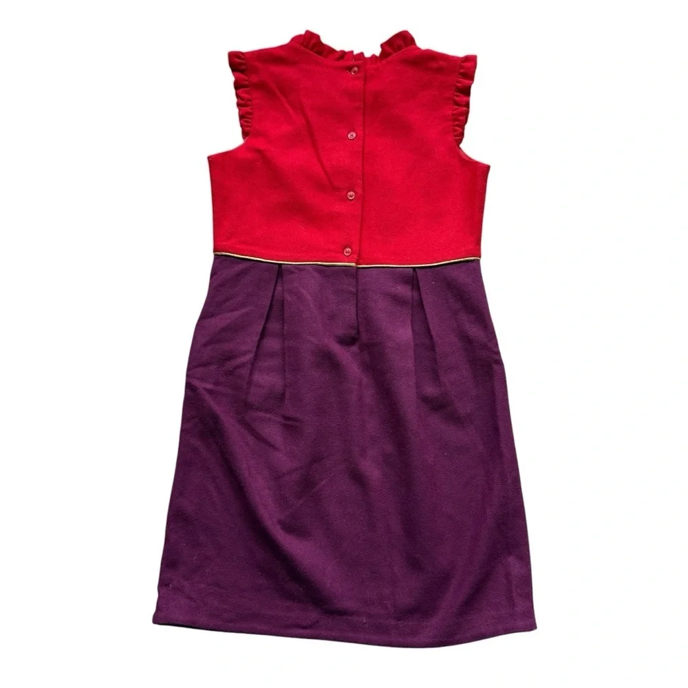 Janie and Jack Dress Girls Size 10 Red Purple Colorblock Mock Neck Pockets Wool